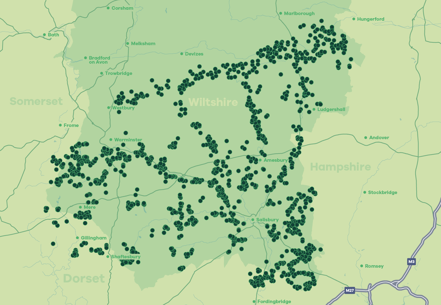 Map pinpointing the Wessex Internet coverage area