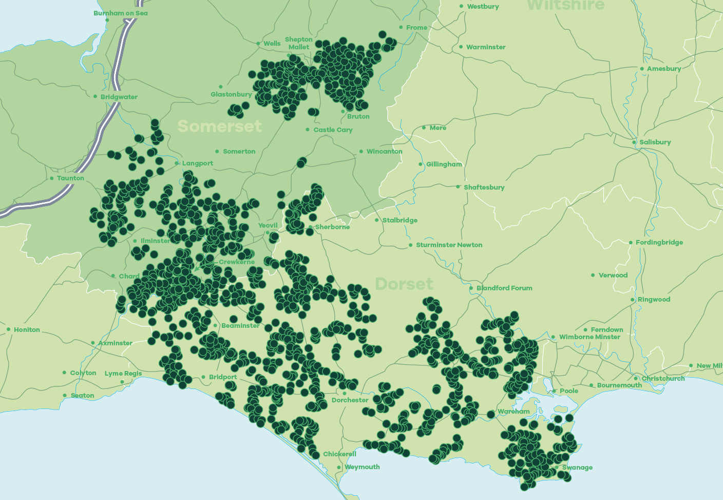 Map of Dorset and Somerset