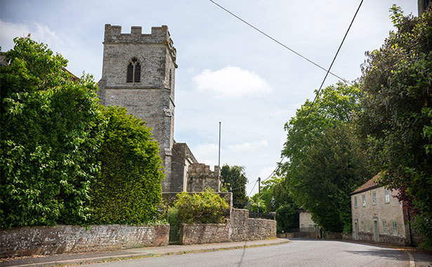 Roadside view of a church in Wiltshire